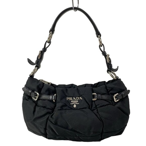 Auth PRADA - BR3815 Black Nylon Leather Shoulder Bag - Picture 1 of 16